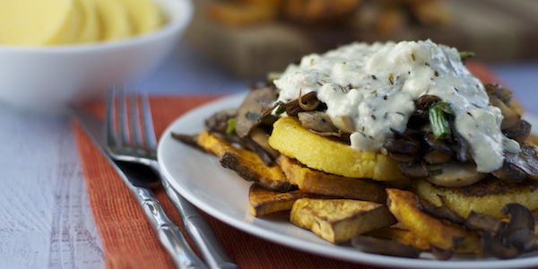 Crispy Polenta with Mushrooms and Rosemary Sauce