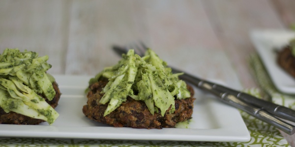 Savory Mushroom Cakes with Pesto Cream